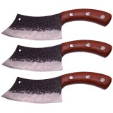 Set trei cutite macelarie DEPOX&reg;, lucrate manual, Destiny Cooking, 26 cm, maner lemn, husa piele