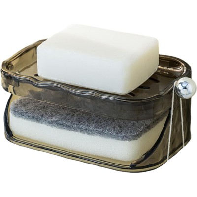 Savoniera Dubla, Flippy, 2 Straturi, Instalare fara Perforare, Agatatoare Burete, 13.5 x 8.5 x 6 cm, Gri foto