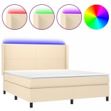 Cumpara ieftin Pat cu arcuri, saltea si LED, crem, 160x200 cm, textil