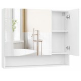 VASAGLE Dulap suspendat cu oglinda pentru baie, cu 3 usi si compartiment deschis, rafturi reglabile, 90x15x75 cm, alb