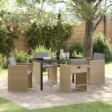 Set dining gradina vidaXL, poliratan bej, 4 persoane, cu perne, otel, rezistent intemperii, exterior, 3380710