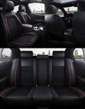 Set Huse Auto universale din piele ecologica cu material textil, negru cu contur alb pentru scaune fata si spate