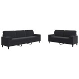 Cumpara ieftin Set de canapele cu perne/rulouri, 2 piese, negru, catifea