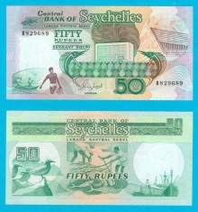 Seychelles (p#34) 50 Rupees 1989 UNC &#039;Pescari&#039; serie: B829689