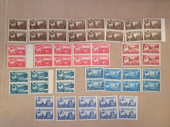 Timbre Romania 1947-Reforma monetară- Mihai-vederi-neștampilate filigram - set 5