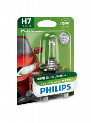 Bec Halogen H7 Philips LongLife EcoVision, 12V, 55W foto