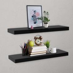 Gossi rafturi de perete suspendate, 2 buc., negru, 80x20x3,8 cm