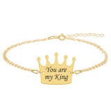 King - Bratara din argint 925 placat cu aur galben 24K personalizata cu text - coroana