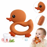 Cumpara ieftin Jucarie dentitie Montessori Ratusca, inel gingival din silicon premium, jucarie senzoriala STEM pentru bebelusi 3+ luni, design ergonomic anti-cadere,