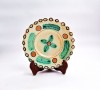 Farfurie decorativa ceramica Ungaria KANTOR KARCAG diametru 22 cm motive botanice lut ars glazurat anii &#039;70 semnata