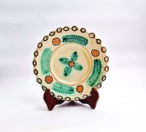 farfurie decorativa ceramica Ungaria KANTOR KARCAG diametru 22 cm motive botanice lut ars glazurat anii &#039;70 semnata