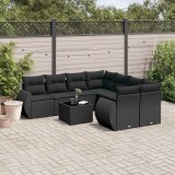 Cumpara ieftin Set mobilier de grădină cu perne, 9 piese, negru, poliratan