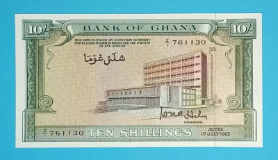 Bancnotă Ghana (pick 1) 10 Shillings 1963 UNC serie: Z/I 761130 foto
