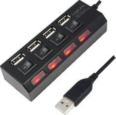 HUB extern LOGILINK, porturi USB: USB 2.0 x 4, conectare prin USB 2.0, alimentare retea 220 V, cablu 0.5 m, negru, &amp;quot;UA0128&amp;quot; (timbru verde 0.8 lei) foto