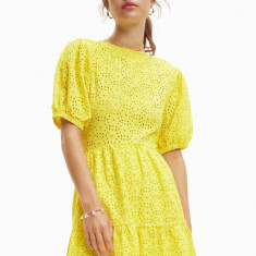 Desigual rochie din bumbac culoarea galben, mini, evazati