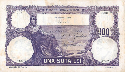 REPRODUCERE bancnota 100 lei 23 ianuarie1914 Romania foto