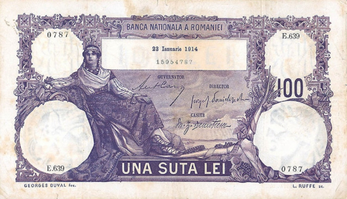 REPRODUCERE bancnota 100 lei 23 ianuarie1914 Romania