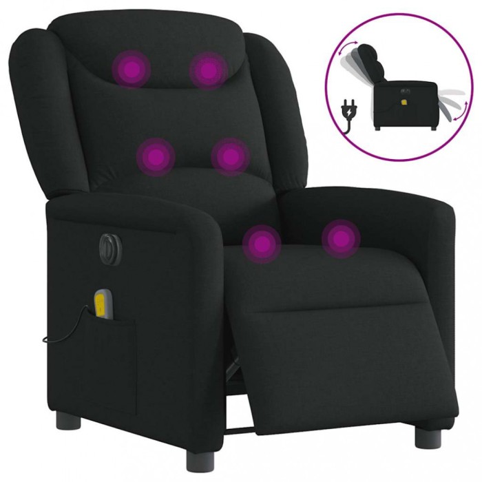 vidaXL Fotoliu electric de masaj rabatabil, negru, textil