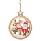 Ornament Brad Crăciun Lemn, Glob Moș Crăciun, Cerb și Brazi, 11 cm, Glitter Auriu Holografic