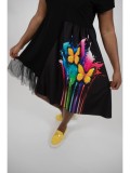 Cumpara ieftin ROCHIE MIDI ASIMETRICA CU MANECA SCURTA SI TUL BUTTERFLY VALLO TALIE UNICA Multicolora