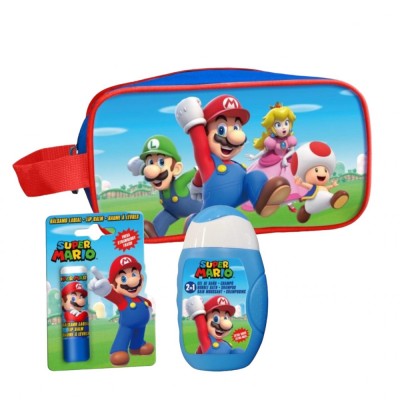 Set produse ingrijire copii, gel de dus si sampon, balsam de buze si borseta depozitare Super Mario 1809, 110 ml foto