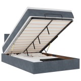 Cumpara ieftin Pat otoman cu saltea si LED-uri, gri inchis, 120x190cm, catifea