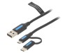 Cablu USB 2.0 Vention A/B Micro/USB C, 2m, Negru, 3A