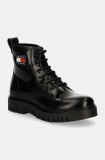 Tommy Jeans bocanci de piele TJW LACE UP BOOT femei, culoarea negru, cu platforma, EN0EN02624