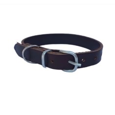 Zgarda pentru caini, piele naturala maro inchis 50 x 2 cm, ajustabila 30-39 cm