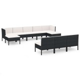 Cumpara ieftin Set mobilier de gradina cu perne, 10 piese, negru, poliratan