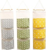 Set de 3 organizatoare suspendate Creatiees, textil/lemn, multicolor, 30 x 67 cm