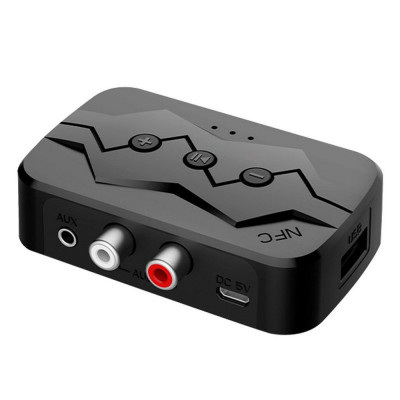 Adaptor Bluetooth Techstar&amp;reg; M23, transmitator si receptor pentru TV/PC/Sistem de sunet pentru casa, Jack 3.5mm, Micro SD, USB, AUX, NFC, RCA, Negru foto