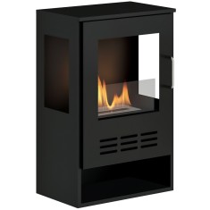 HOMCOM Șemineu pe Bioetanol de Podea cu Arzător de o Durată de 3,3 Ore, Bioșemineu din Oțel și Sticlă, 44x28x68 cm, Negru | Aosom Romania