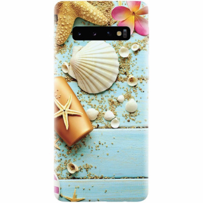 Husa silicon pentru Samsung Galaxy S10 Plus, Blue Wood Seashells Sea Star foto
