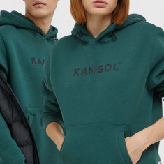 Kangol bluza unisex, culoarea verde, cu glugă, cu imprimeu