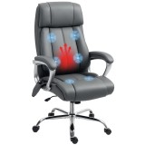 HOMCOM Scaun de Birou cu Masaj &icirc;n 6 Puncte, Vibrant și &Icirc;nclinabil, cu Buzunar și Telecomandă, 66x72x113-121 cm, Gri | Aosom Romania
