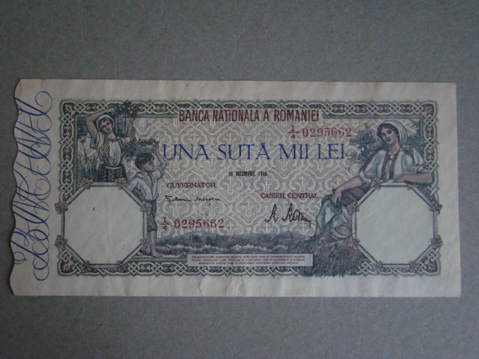 Bancnota 100000 lei 20 Decembrie 1946 ROMANIA - VF+