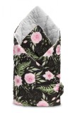 Paturica nou-nascut Sensillo Velvet Wrap Neagra Flori 75x75 cm
