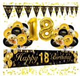 Cumpara ieftin Setul de baloane pentru petreceri Happy 18 Birthday Balloons - 18 ani, auriu + negru
