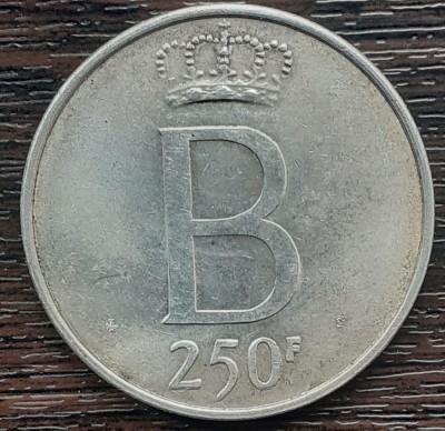 (A783) MONEDA DIN ARGINT BELGIA - 250 FRANCS 1976, BAUDOUIN I, DER BELGEN foto