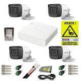 Kit supraveghere complet Hikvision 4 camere 5MP IR 30M Audio, DVR 4 canale 8MP AcuSense, accesorii, HDD 1TB + CADOU Autocolant Rovision SafetyGuard Su