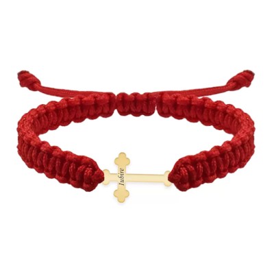 Bratara personalizata snur impletit cruciulita si nume gravat din argint 925 placat cu aur galben 24 karate foto