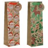 Sacosa cadou pentru sticlă, model Moș Crăciun, 12x9x39cm, 2 buc, CMCLASS