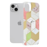 Husa compatibila cu apple iphone 14 plus, marble floral, multicolor