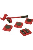 Set StrongPunch pentru mutat obliecte pana la 150 kg, 5 piese, cu 4 role a cate 8 roti si 1 cric pentru