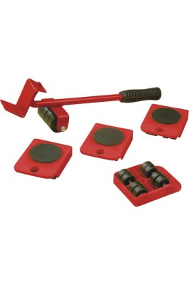 Set StrongPunch pentru mutat obliecte pana la 150 kg, 5 piese, cu 4 role a cate 8 roti si 1 cric pentru foto