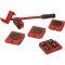 Set StrongPunch pentru mutat obliecte pana la 150 kg, 5 piese, cu 4 role a cate 8 roti si 1 cric pentru