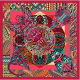 Cumpara ieftin Batic matase naturala Power of Life, 90x90cm, rosu, design Italia: broasca testoasa, vultur, gandac, bufnita - simboluri de viata si prosperitate