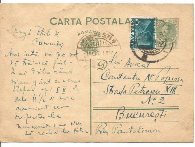 carte postala- INTERBELICA-Carol al-II-lea 3.5 Lei 1937 foto