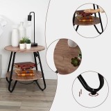 Masa de cafea, din metal si lemn, cu 2 nivele, dimensiuni 53X50 cm, cu margini rotunjite, pentru livingsi bucatarie, negru/maro